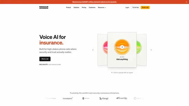 Bland AI vendor website preview