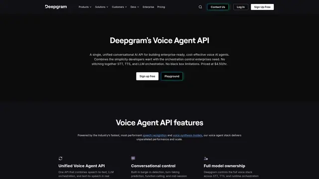 Voice Agent API vendor website preview