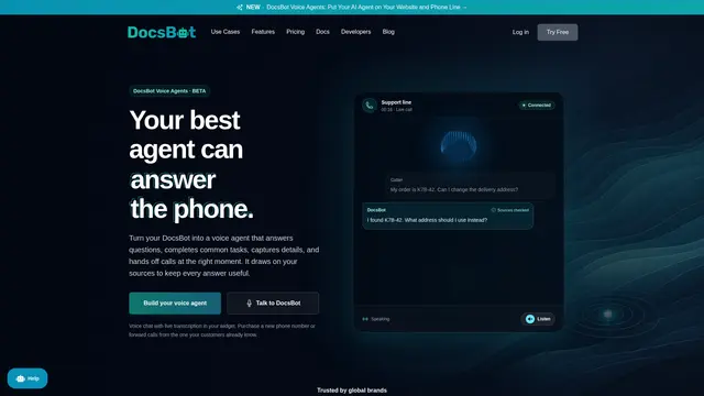 DocsBot Voice Agents vendor website preview