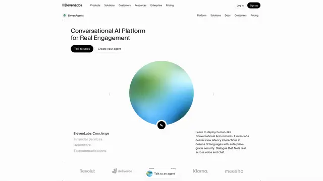 ElevenLabs Agents vendor website preview