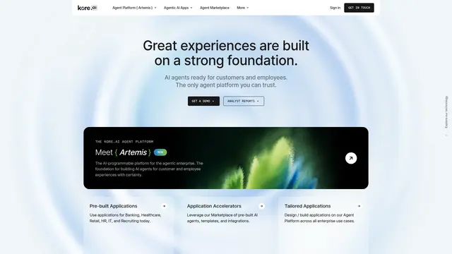 Kore.ai AI for Service vendor website preview