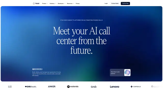 Retell AI vendor website preview